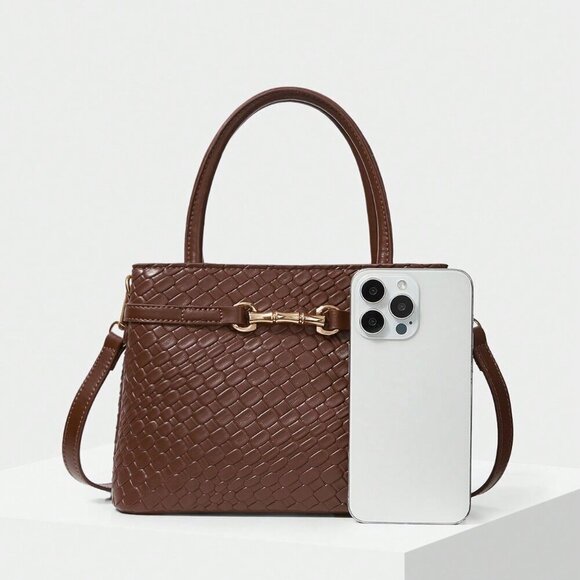 Brown Elegant Women's Crocodile Embossed Metal Buckle Handbag - Picture 3 of 7